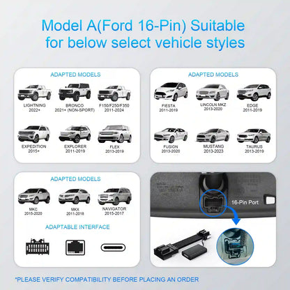 Dashcam Power Adapter Custom for Ford 16 Pin  for F150/F250/F350 Explorer Bronco