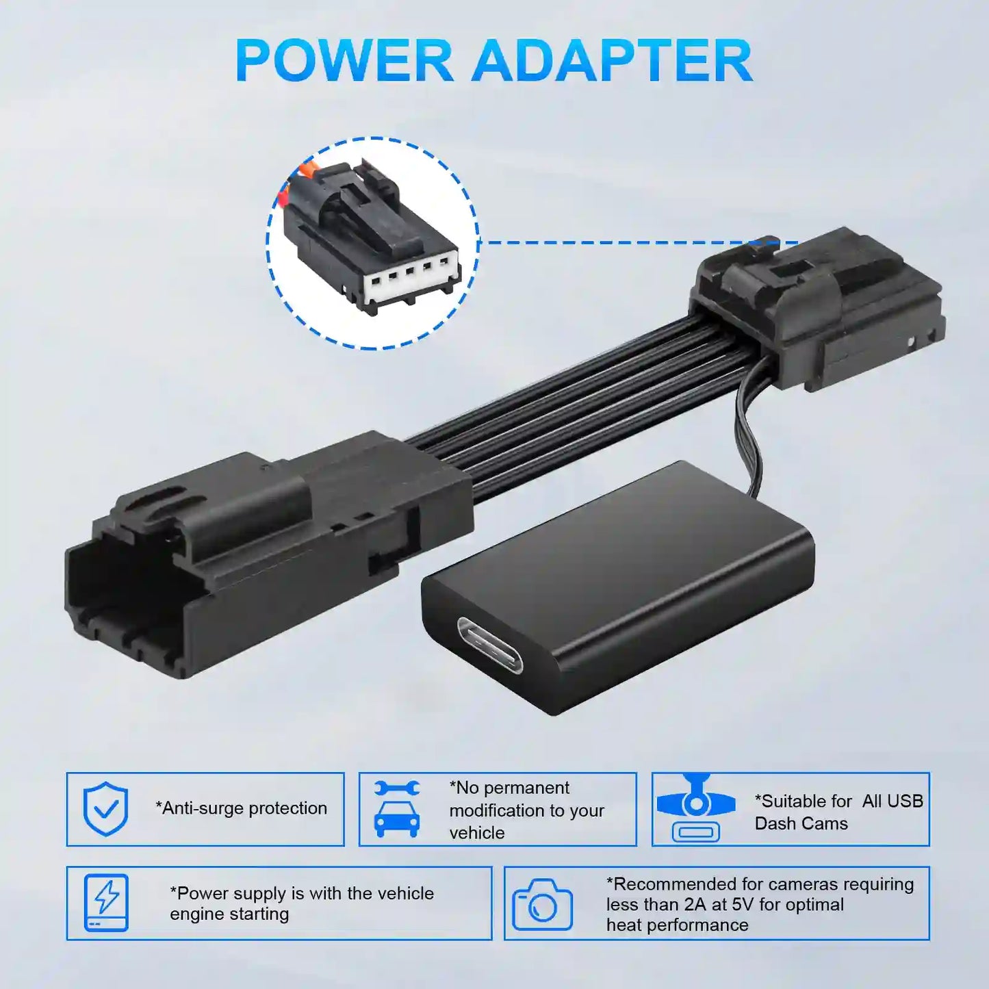 Dashcam Power Adapter Custom for Ford 5 Pin  for Mustang Mache Explorer Edge Expedition