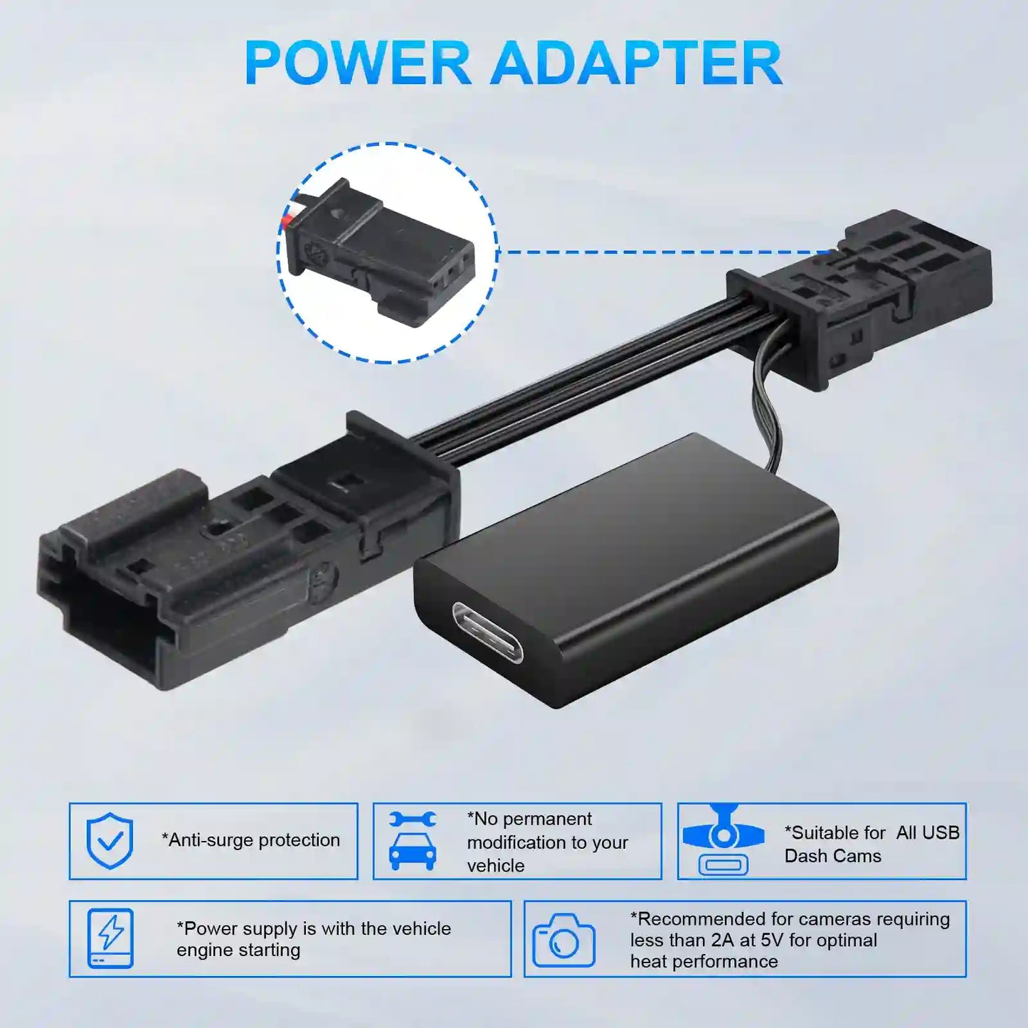 Dashcam Power Adapter Custom for Ford 3 Pin  for F-150 F-250/350 Mustang Explorer