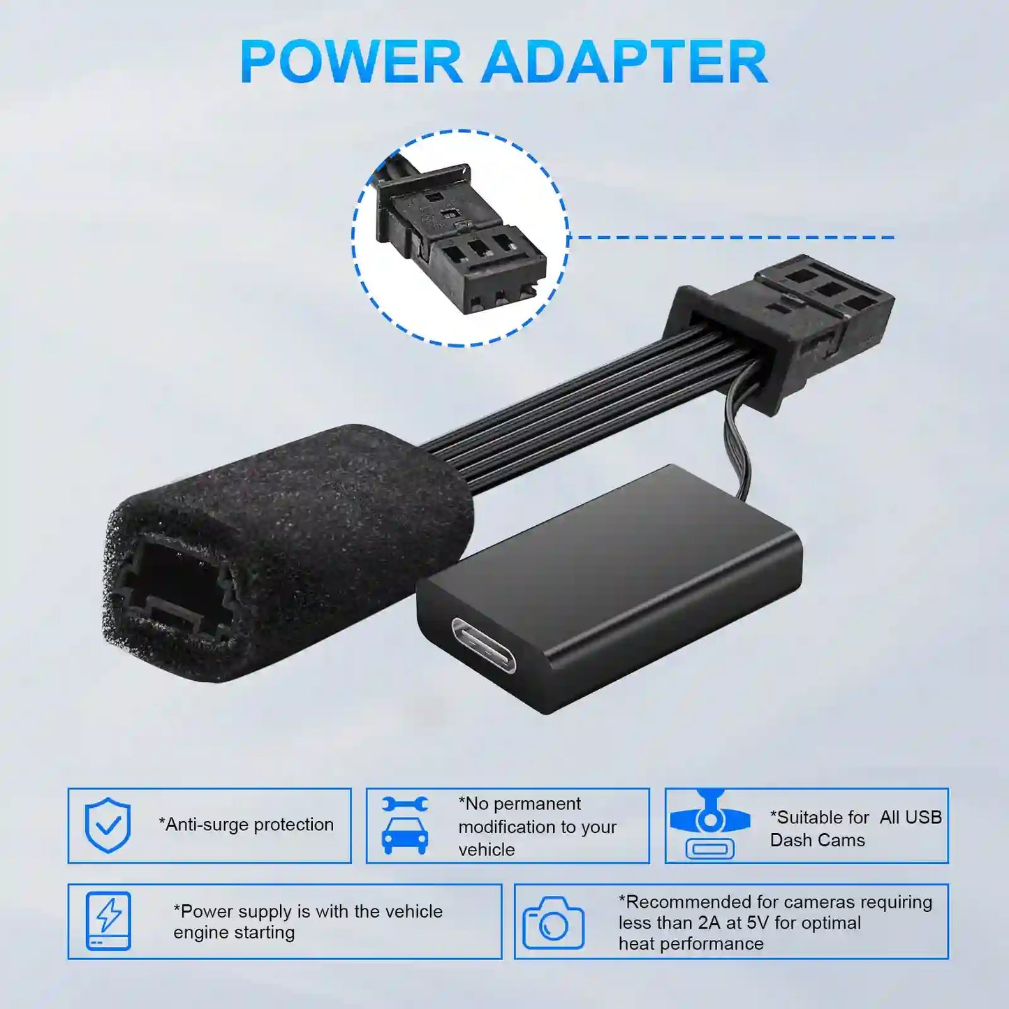 Dashcam Power Adapter 3 Pin  Custom for Volvo C40 Recharge S60 S90 V60 V90 XC40 XC40 XC60 XC90